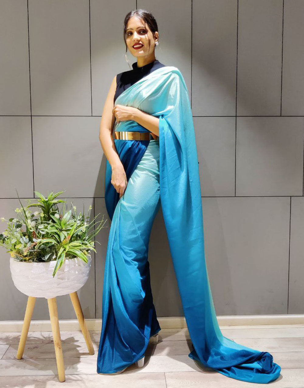 Blue Silk Ready To Wear Saree