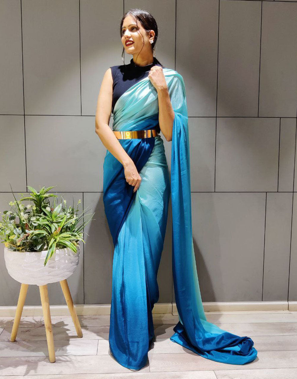 Blue Silk Ready To Wear Saree