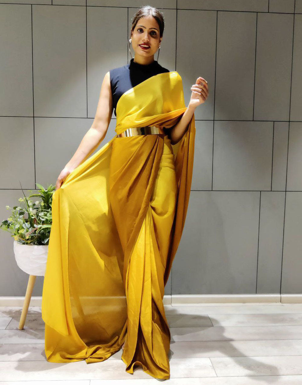 Yellow Silk Ready To Wear Saree