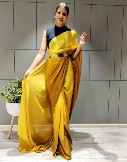 Yellow Silk Ready To Wear Saree