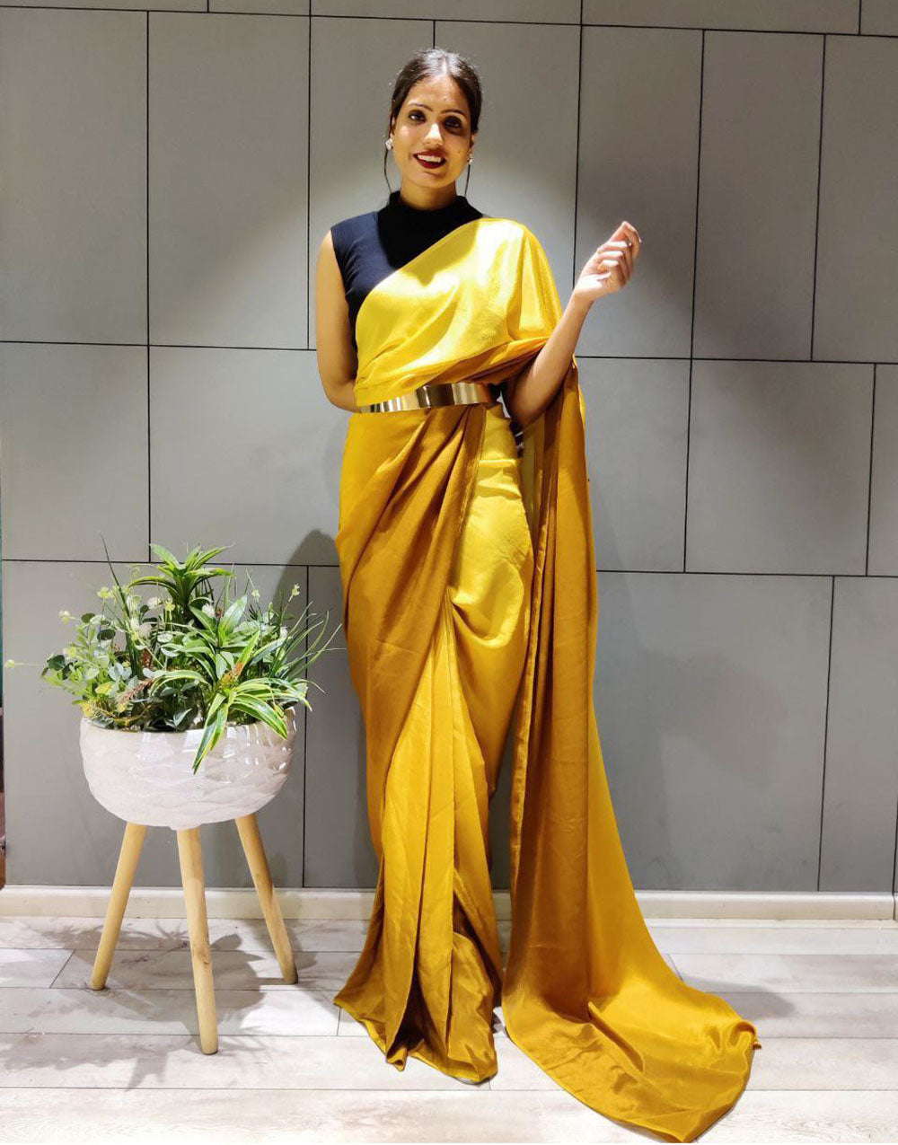 Yellow Silk Ready To Wear Saree