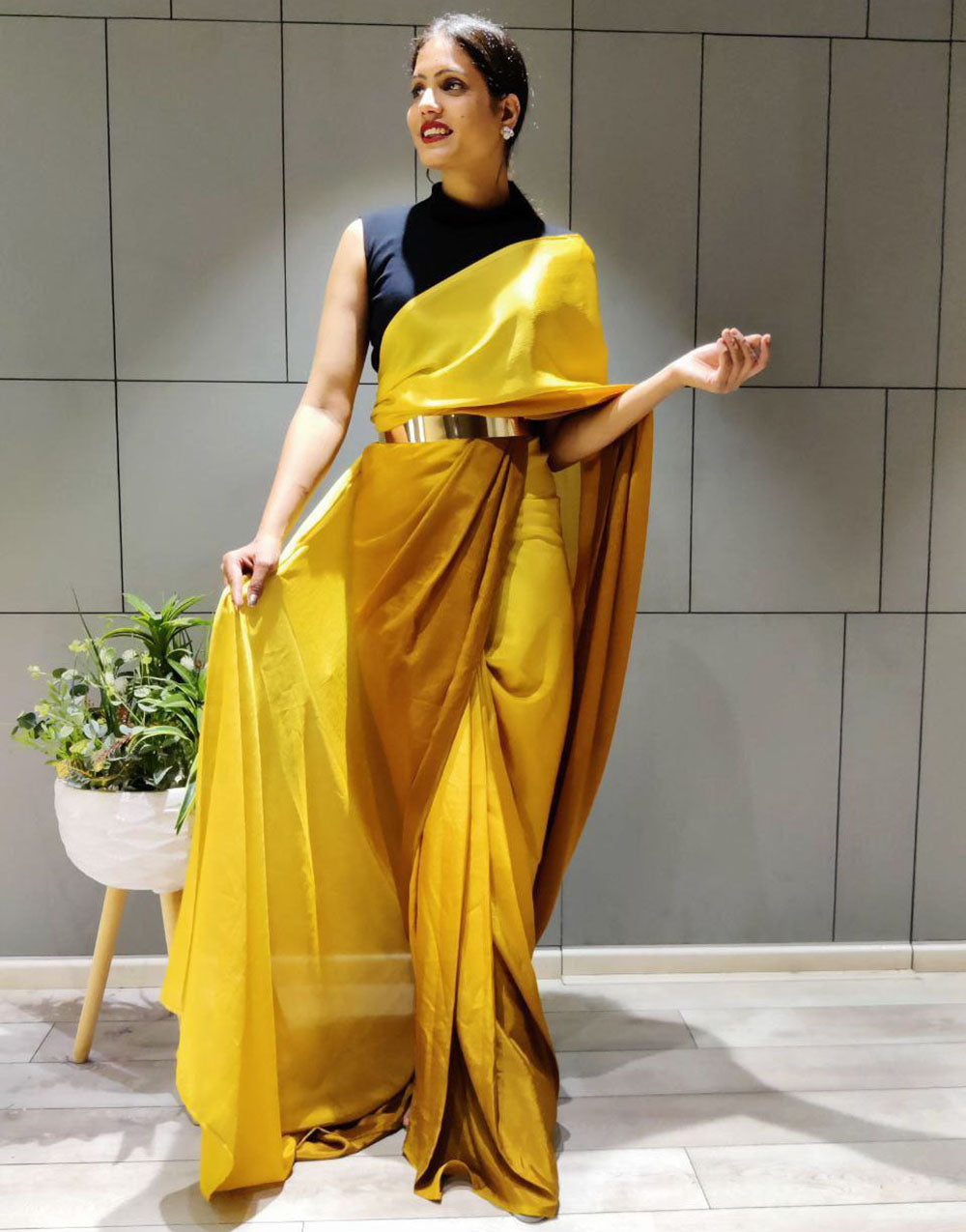 Yellow Silk Ready To Wear Saree