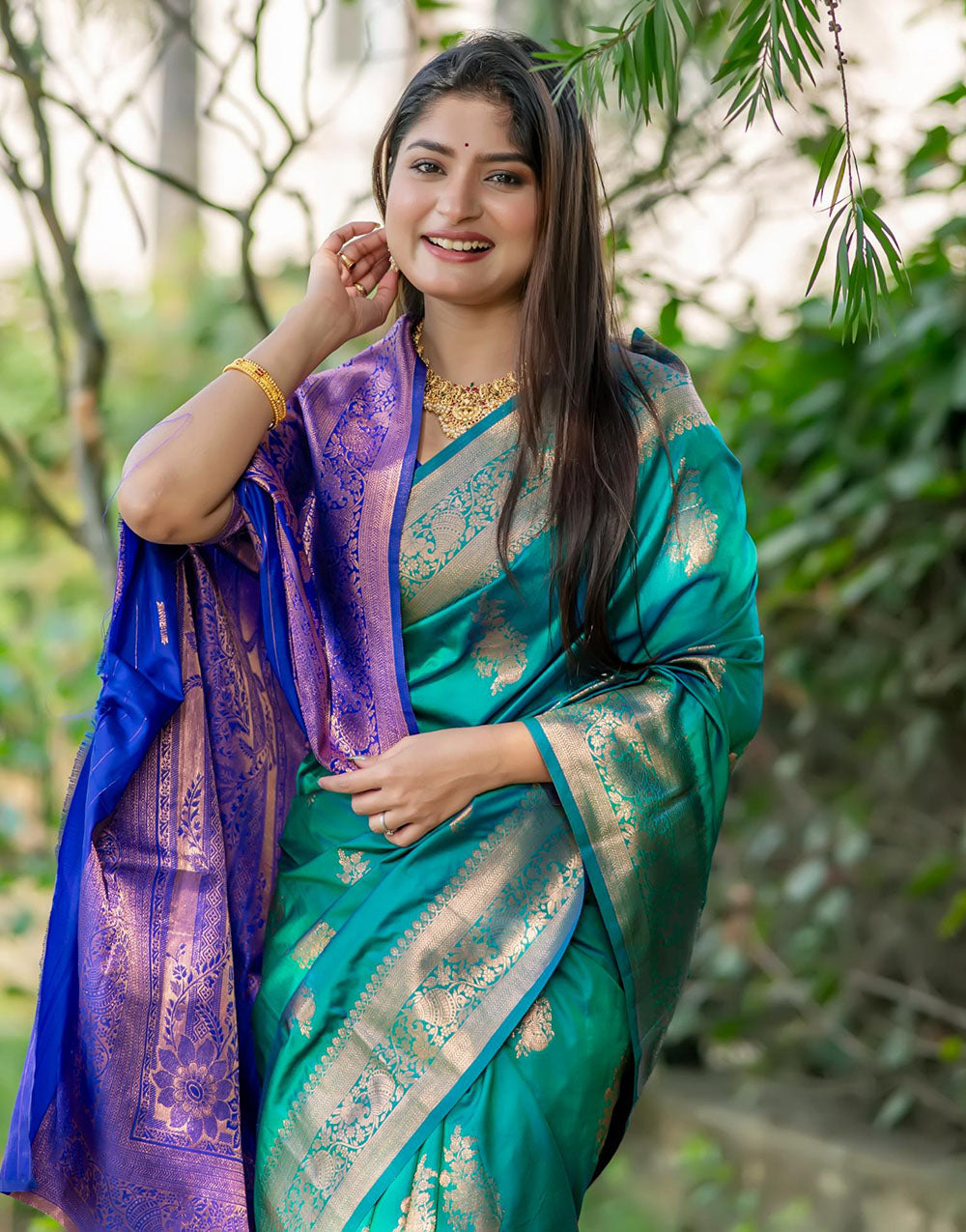 Rama Blue Soft Banarasi Silk Saree With Zari Weaving Work