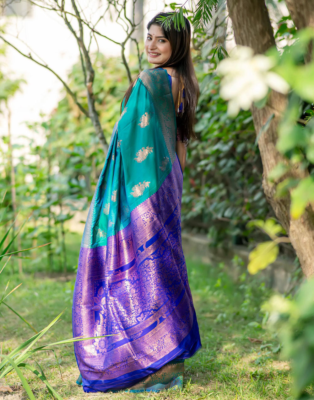 Rama Blue Soft Banarasi Silk Saree With Zari Weaving Work