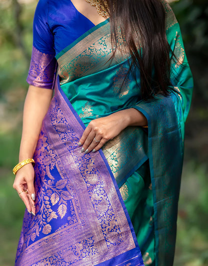 Rama Blue Soft Banarasi Silk Saree With Zari Weaving Work