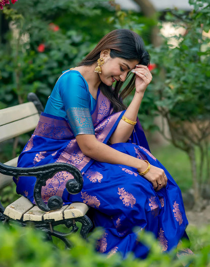 Royal Blue Soft Banarasi Silk Saree With Zari Weaving Work