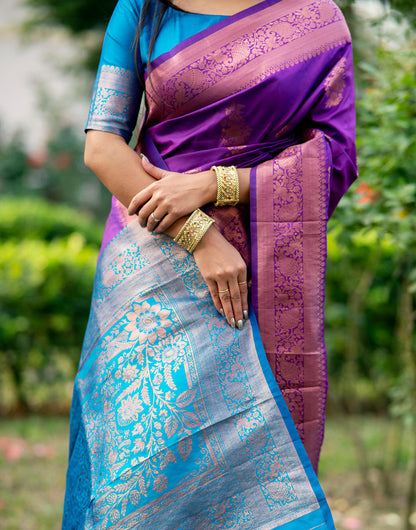 Purple Soft Banarasi Silk Saree With Zari Weaving Work