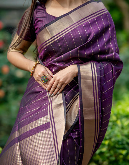 Purple Soft Banarasi Raw Silk Saree With Zari Lining Weaving Work