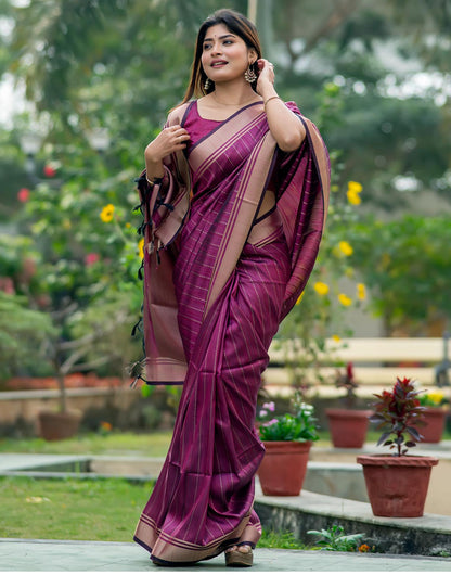 Rani Pink Soft Banarasi Raw Silk Saree With Zari Lining Weaving Work