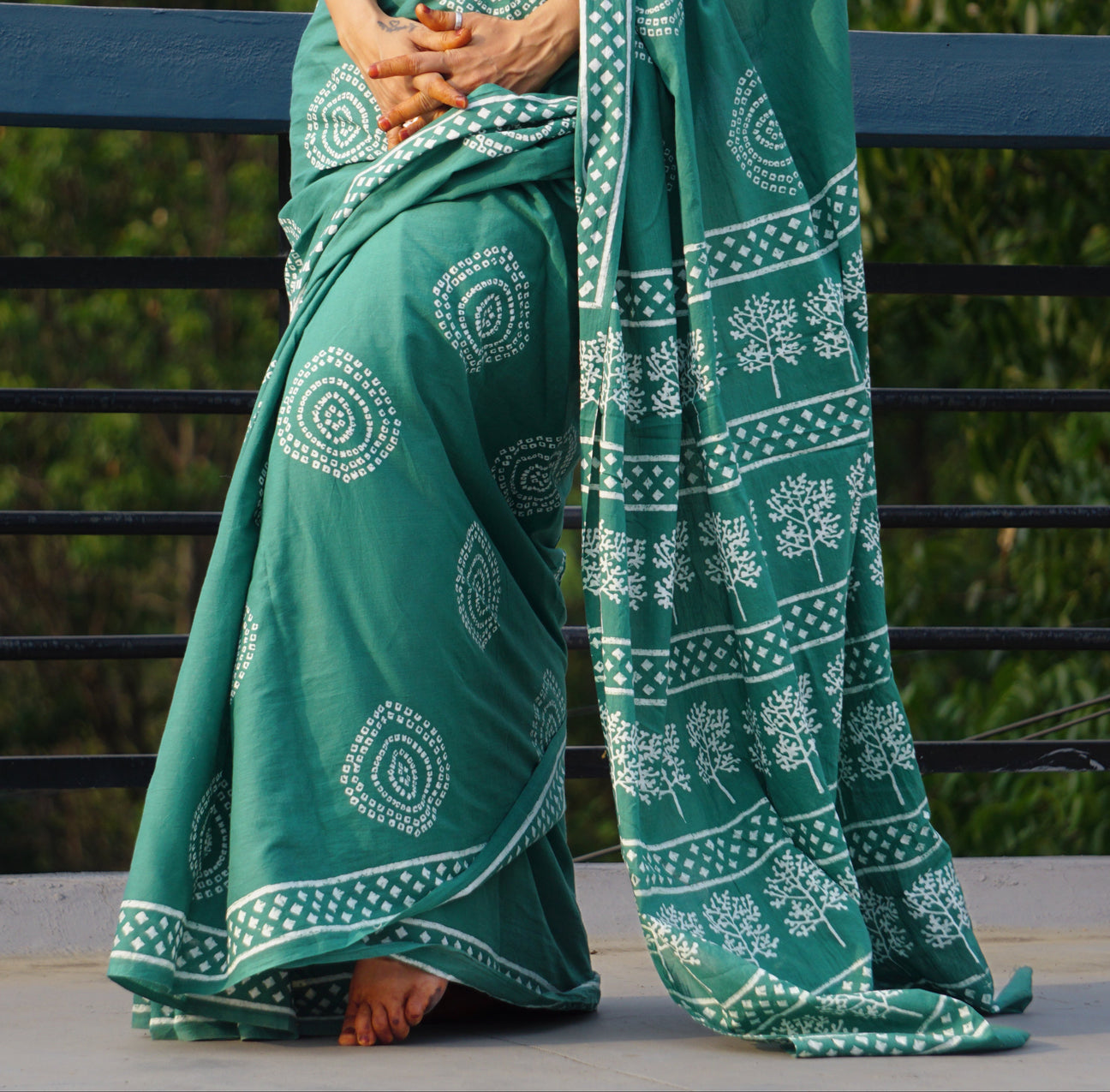 Green Mul Cotton Ready To Wear Saree With Pocket