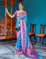 Sky Blue Paithani Silk Saree With Zari Weaving Work