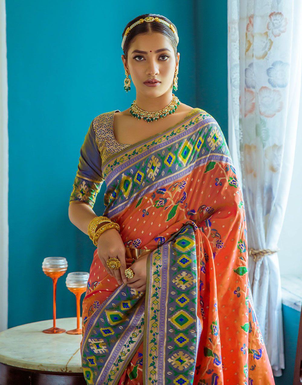 Orange Paithani Silk Saree With Zari Weaving Work