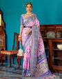 Baby Pink Paithani Silk Saree With Zari Weaving Work