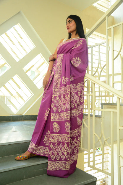 Purple Mul Cotton Ready To Wear Saree With Pocket