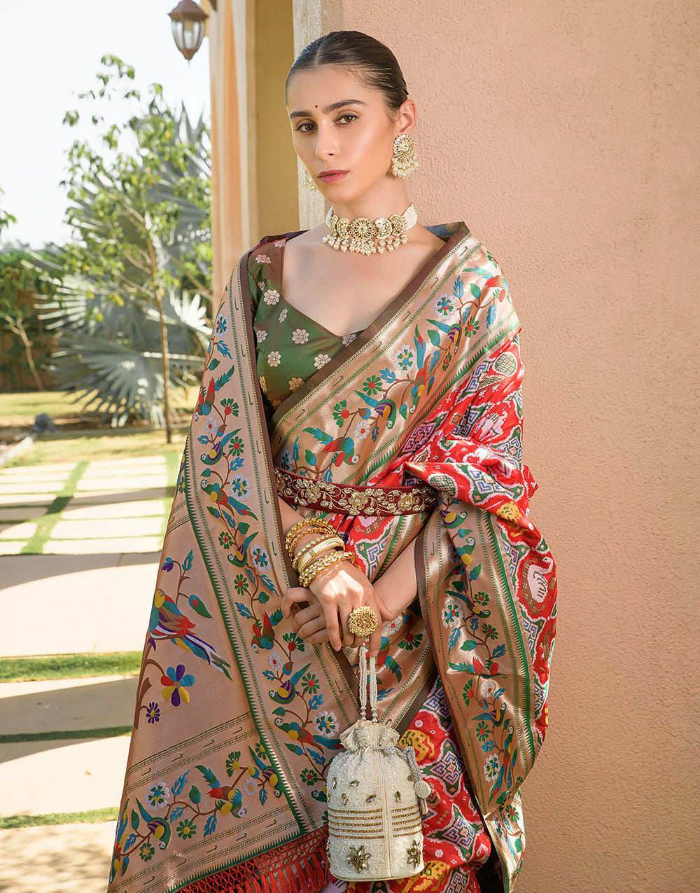 Red Paithani Silk Saree With Zari Weaving Work