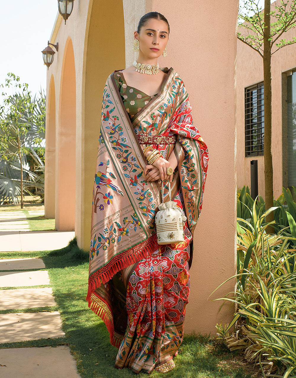 Red Paithani Silk Saree With Zari Weaving Work