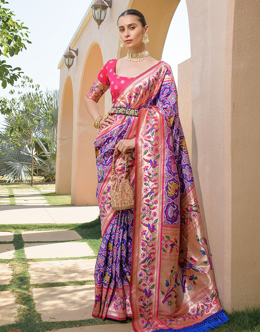 Purple Paithani Silk Saree With Zari Weaving Work