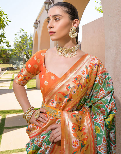 Fern Green Paithani Silk Saree With Zari Weaving Work