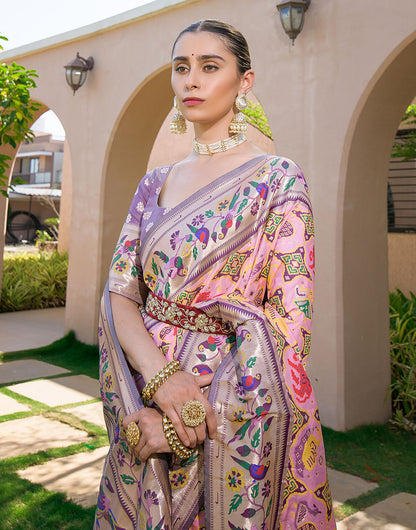 Light Pink Paithani Silk Saree With Zari Weaving Work