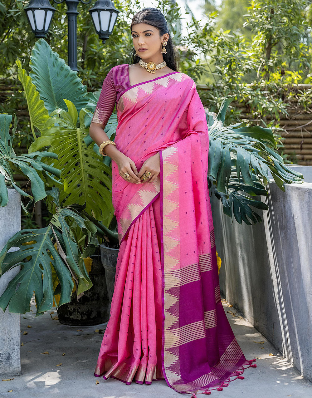 Baby Pink Tussar Silk Saree With Weaving Work