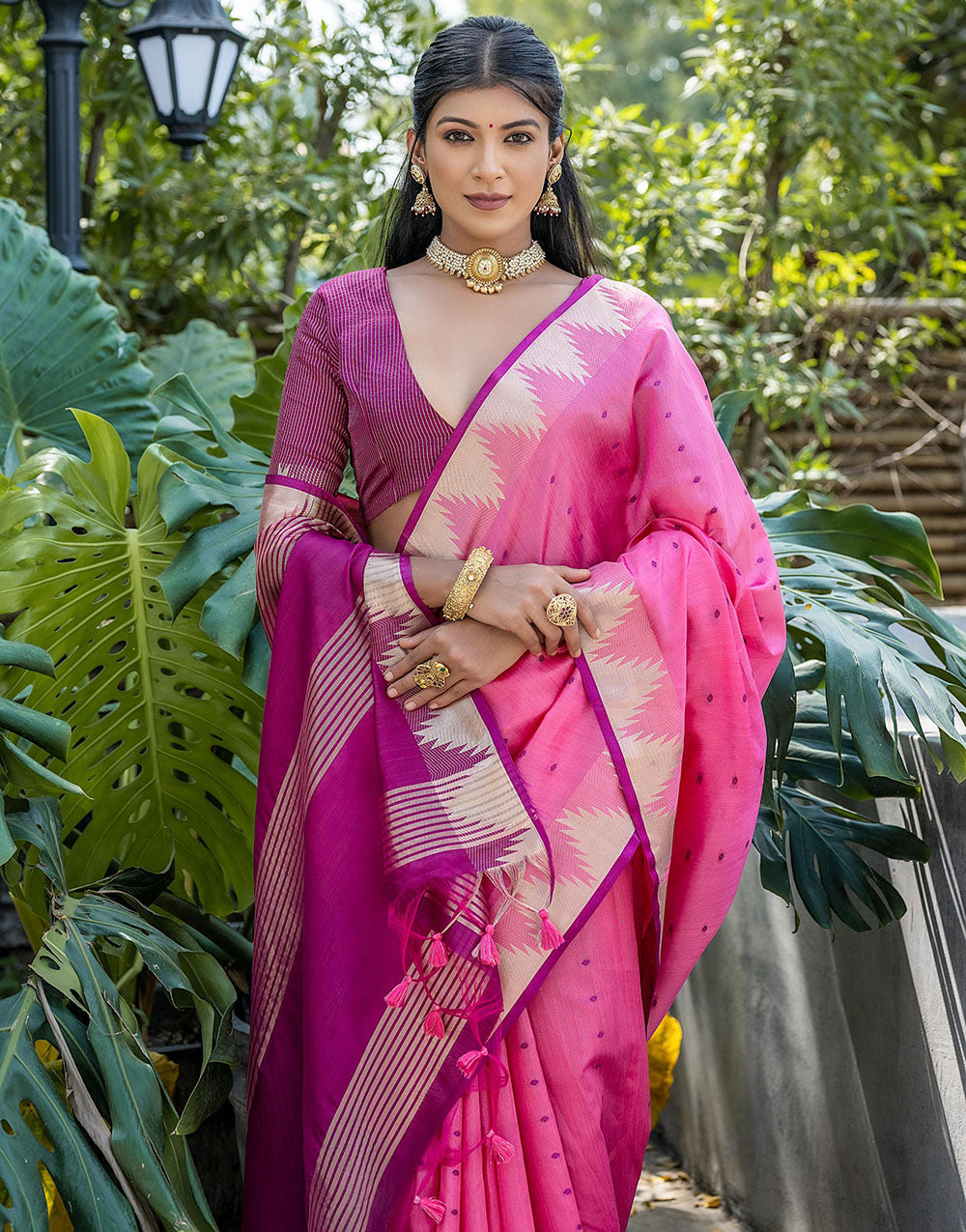 Baby Pink Tussar Silk Saree With Weaving Work