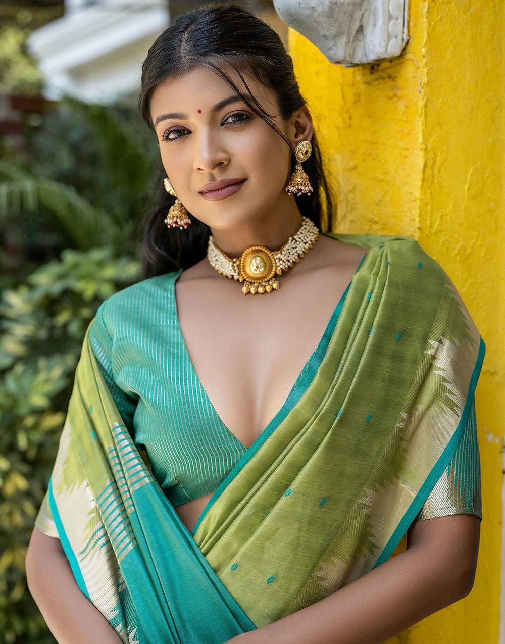 Pista Green Tussar Silk Saree With Weaving Work