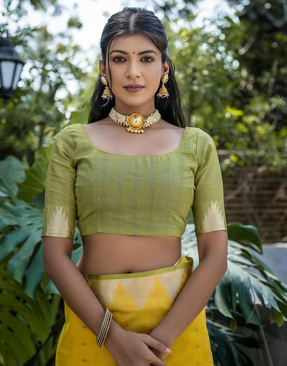 Yellow Tussar Silk Saree With Weaving Work