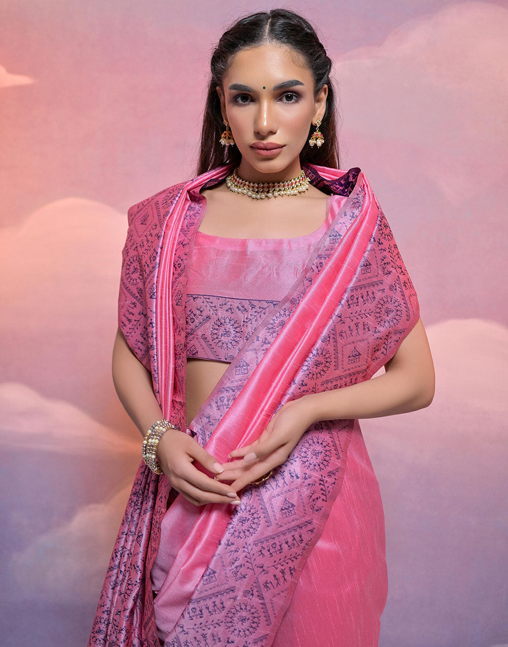 Baby Pink Handloom Raw Silk Saree With Weaving Work