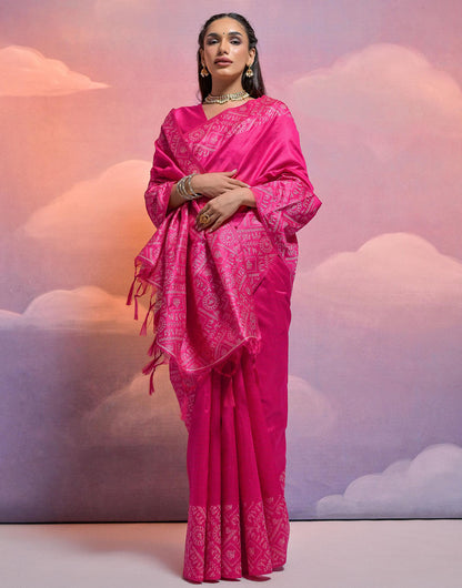 Rani Pink Handloom Raw Silk Saree With Weaving Work