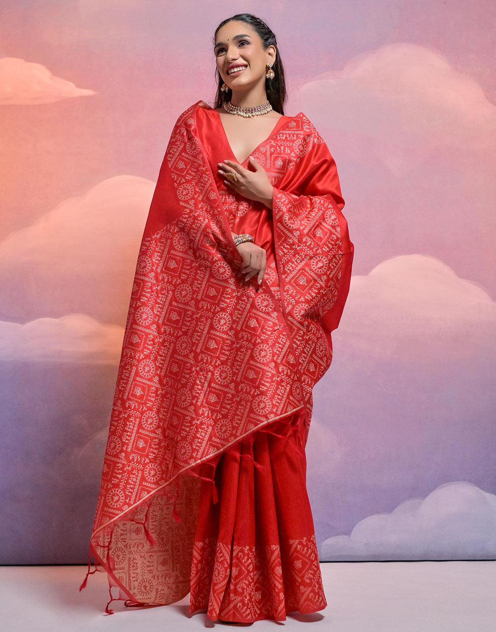 Red Handloom Raw Silk Saree With Weaving Work