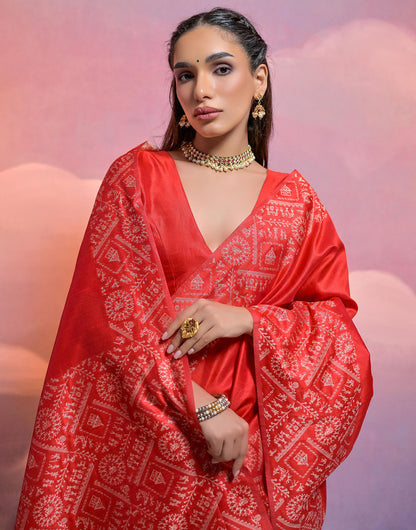 Red Handloom Raw Silk Saree With Weaving Work