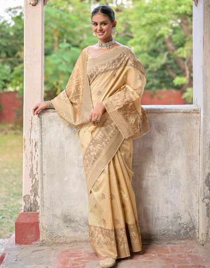 Cream Handloom Raw Silk Saree With Weaving Butties Work