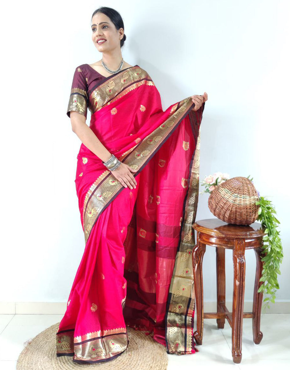 Barbie Pink Paithani Silk With Weaving Ready To Wear Saree