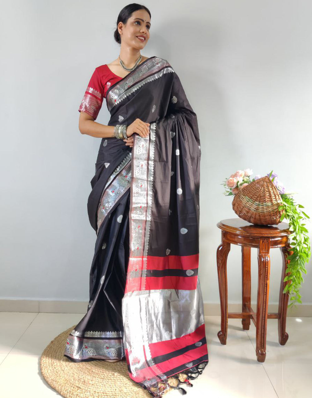 Black Paithani Silk With Weaving Ready To Wear Saree