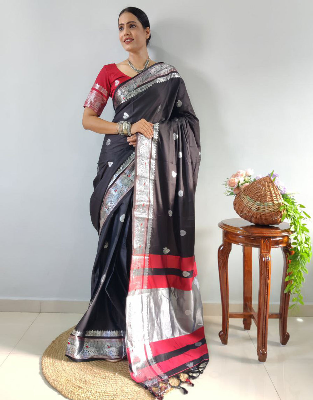 Black Paithani Silk With Weaving Ready To Wear Saree