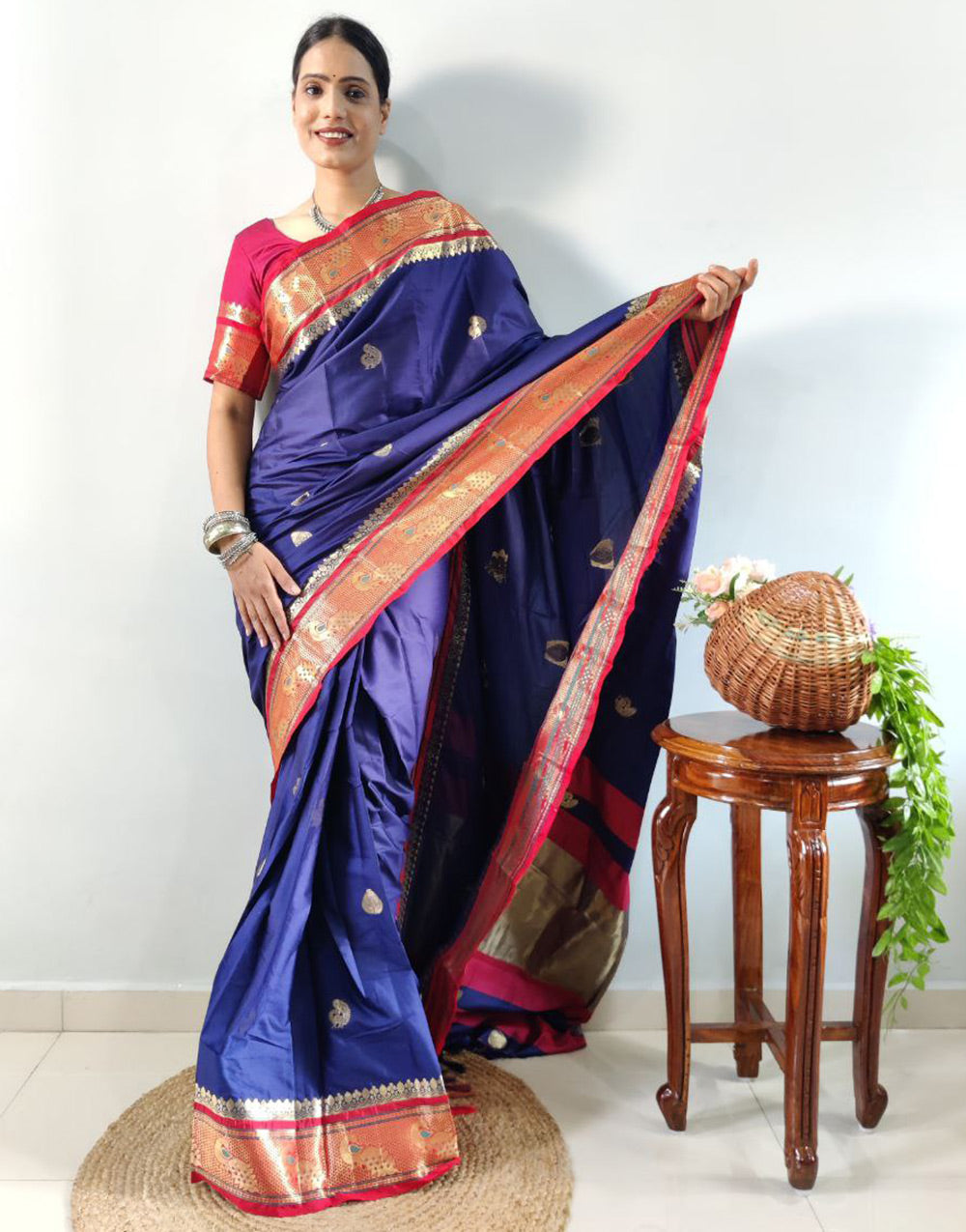 Blue Paithani Silk With Weaving Ready To Wear Saree
