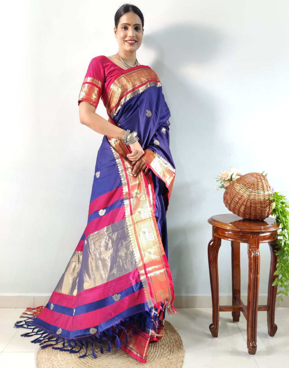 Blue Paithani Silk With Weaving Ready To Wear Saree