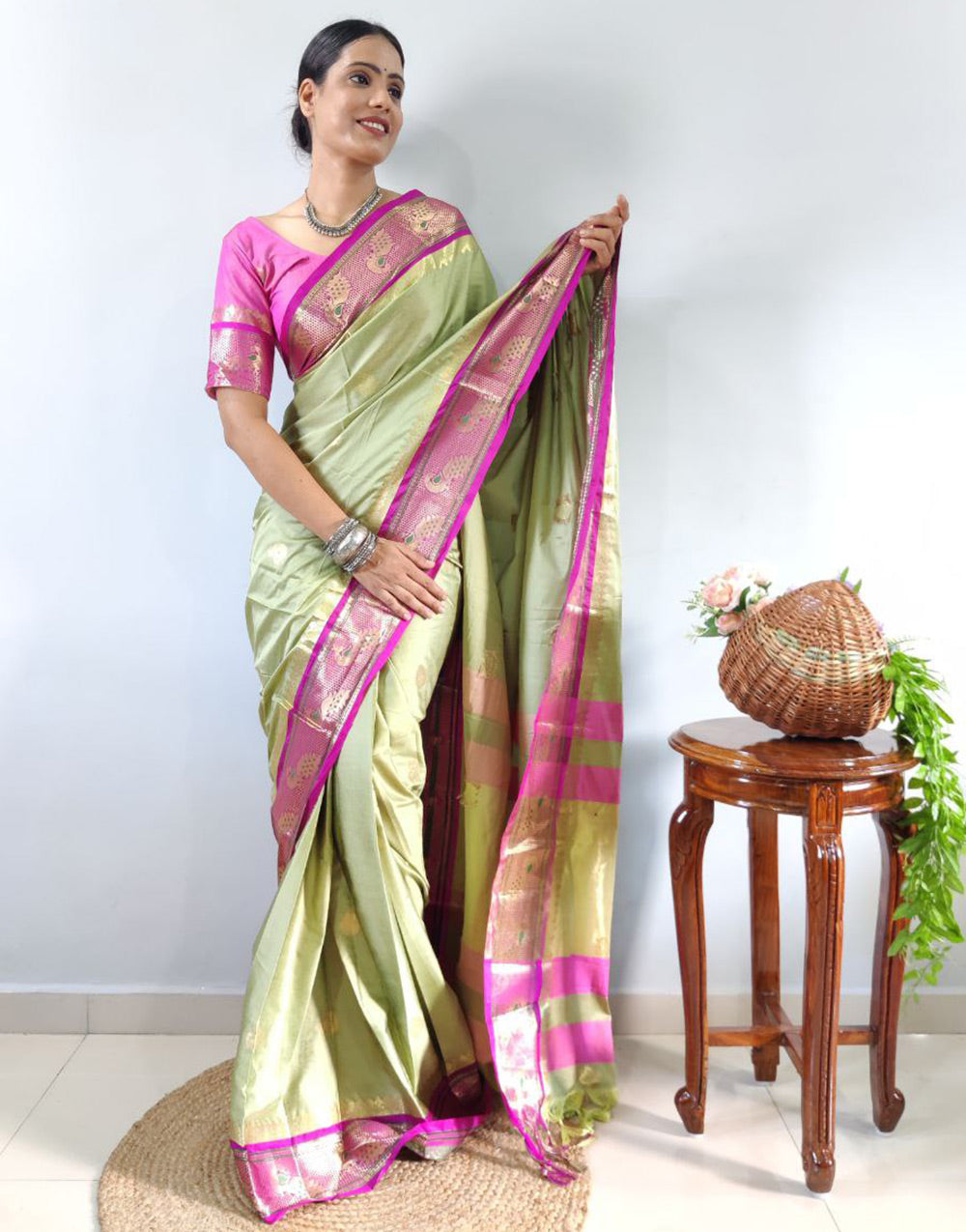 Light Green Silk With Weaving Ready To Wear Saree