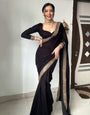 Black Velvet With Lace Border Ready To Wear Saree