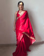 Red Velvet With Lace Border Ready To Wear Saree