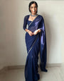 Navy Blue Georgette With Cutwork Border Ready To Wear Saree