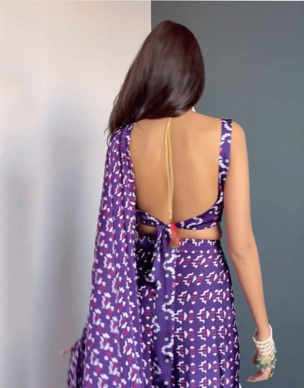 Dark Lavender Crape Silk With Digital Printed Ready To Wear Saree