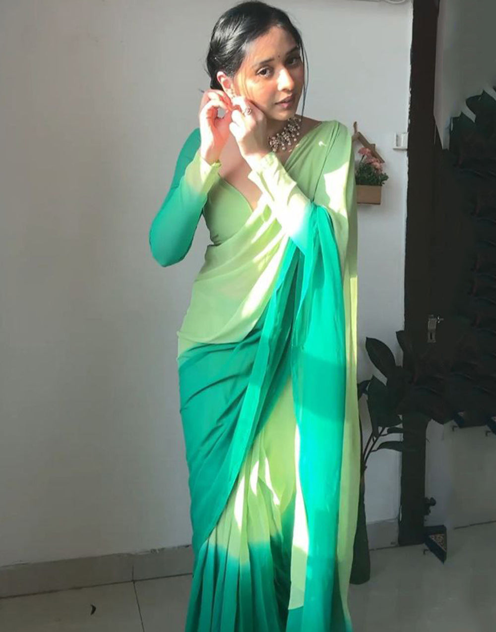 Green Georgette With Printed Ready To Wear Saree