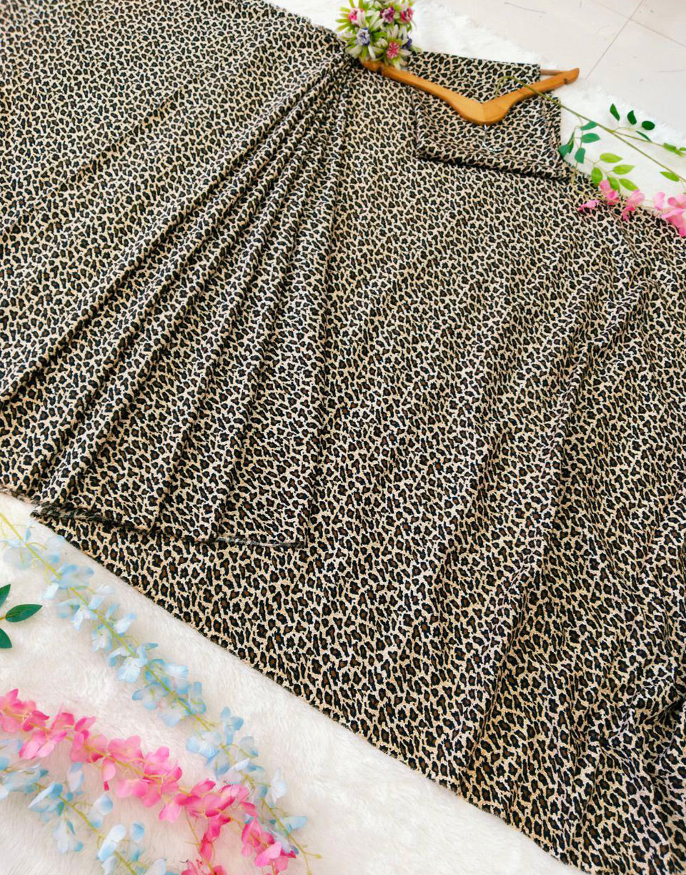 Leopard Printed Crape Silk Ready To Wear Saree