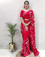 Red Georgette Ready To Wear Saree With Belt