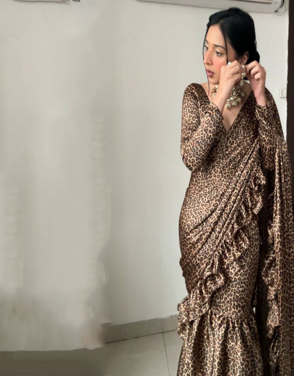 Maple Brown Crape Silk With Printed Ready To Wear Saree