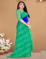 Light Green & Blue Silk Saree With Hand Bandhej Work