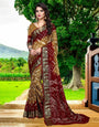 Brown And Maroon Bandhani Saree Art Silk With Zari Waving Heavy Border