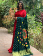 Cheery Red & Green Gajji Soft Silk Lagdi Patta Bandhani Saree