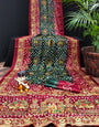 Green & Maroon Gajji Silk Bandhej With Zari Weaving Work